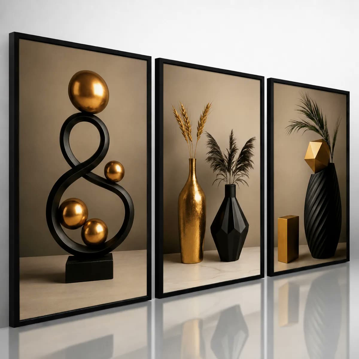 Kit Quadro Decorativo Geométrico Abstrato Vasos De Luxo Sala