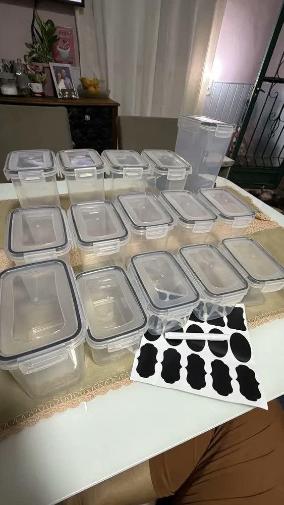 foto de Kit 15 Potes Herméticos - Bpa Free Organizador Com Tampa Para Alimentos, Empilhável, Porta Mantimentos