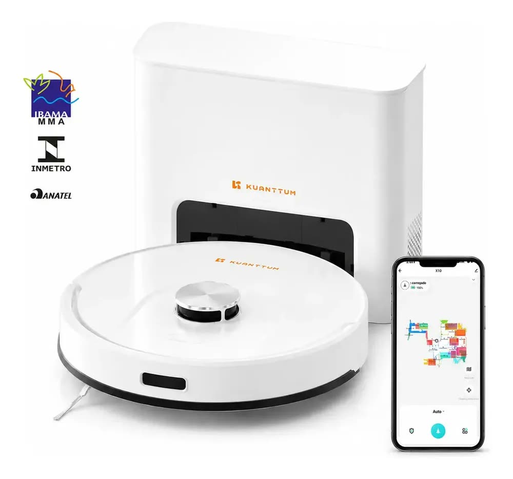 Robô Aspirador Kuanttum X10 para Limpeza com Mapeamento e Base Autolimpante
