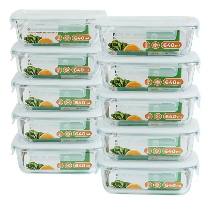 Kit 10 Potes Herméticos De Vidro 640ml Haushop Tampa Vedação Firme Para Geladeira E Despensa Organização Da Cozinha