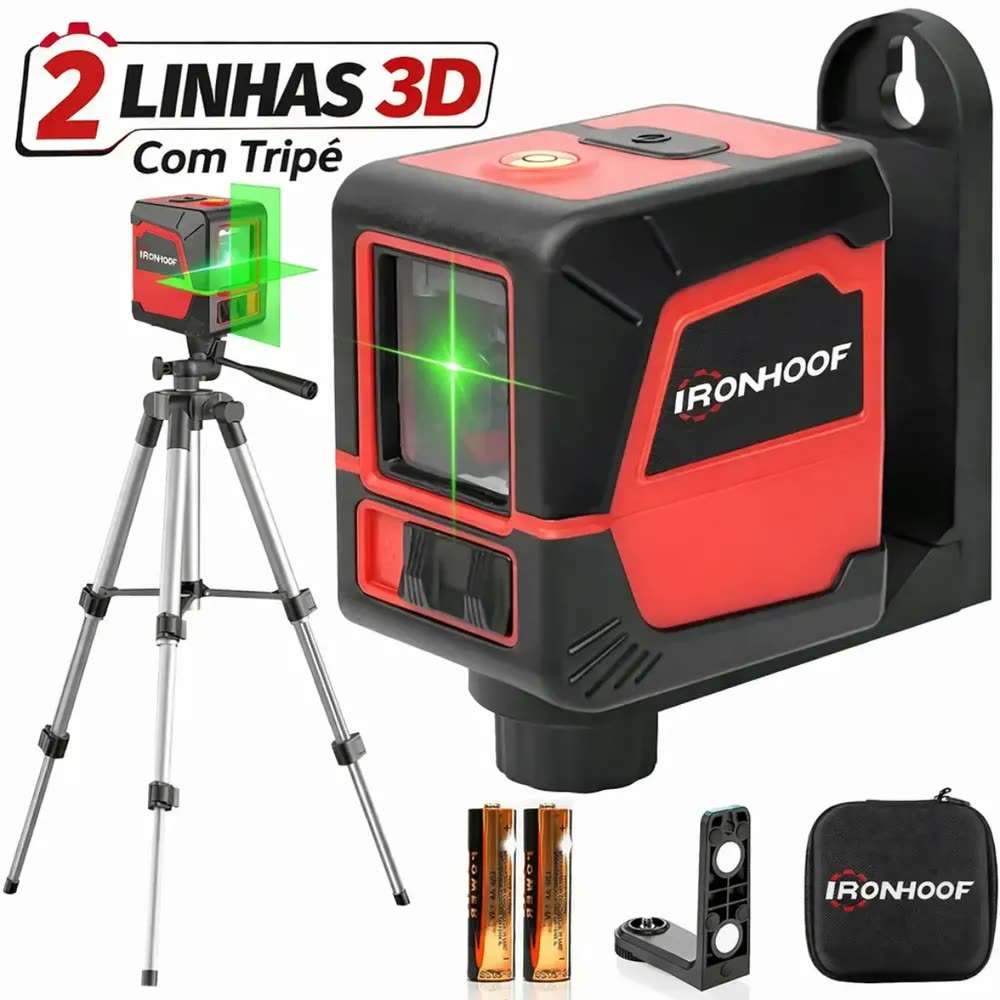 Nivel Laser Verde 2 Linhas Autonivelante Profissional 360 Graus + Tripé