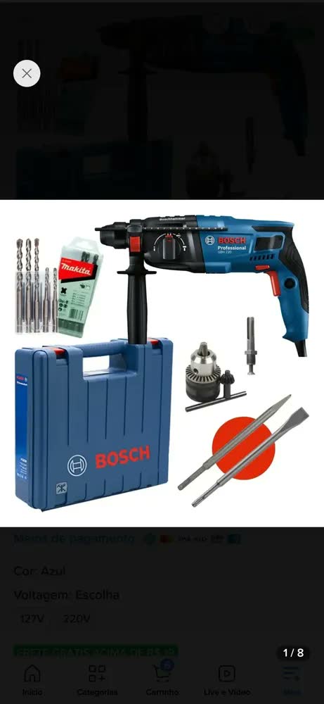 foto de Martelete Perfurador Rompedor 720w Gbh220 Bosch C/ Kit Broca Cor Azul