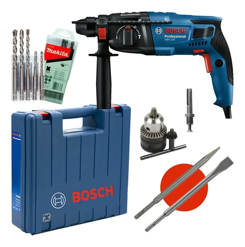 Martelete Perfurador Rompedor 720w Gbh220 Bosch C/ Kit Broca Cor Azul