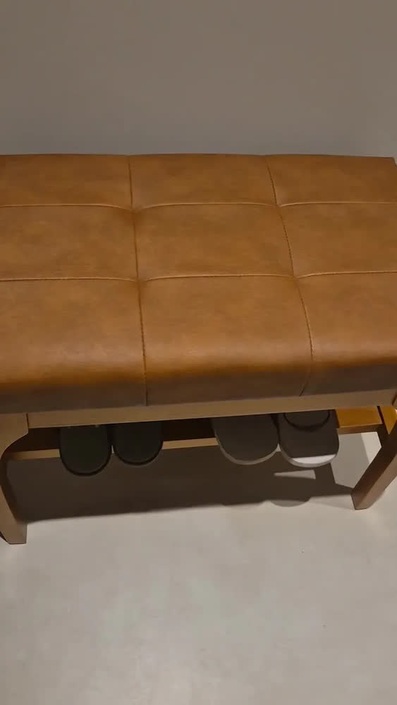 foto de Banco Sapateira Recamier Estofado Capitonê De Madeira 50cm Marrom