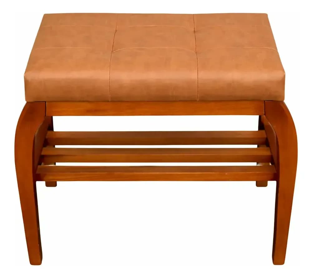 Banco Sapateira Recamier Estofado Capitonê De Madeira 50cm Marrom