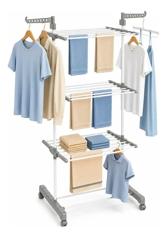 Varal De Chão Grande Roupas 3 Andares Dobrável Vertical Com Rodinhas Para Apartamento Casa Cnc Do Brasil