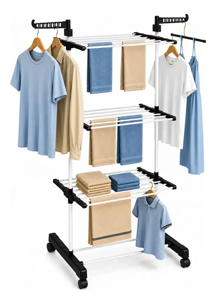 Varal De Chão Grande Roupas 3 Andares Dobrável Vertical Com Rodinhas Para Apartamento Casa Cnc Do Brasil