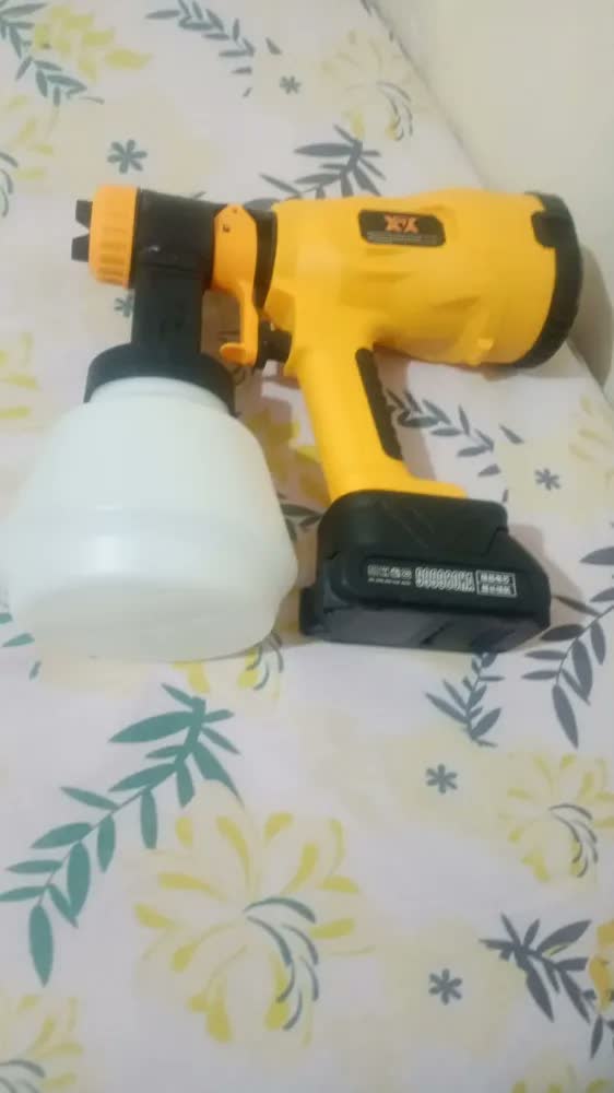 foto de Pistola De Pintura Sem Fio 21v 2 Baterias Pulverizador Hvlp Portátil Recarregável Profissional Para Parede Madeira Metal Portão