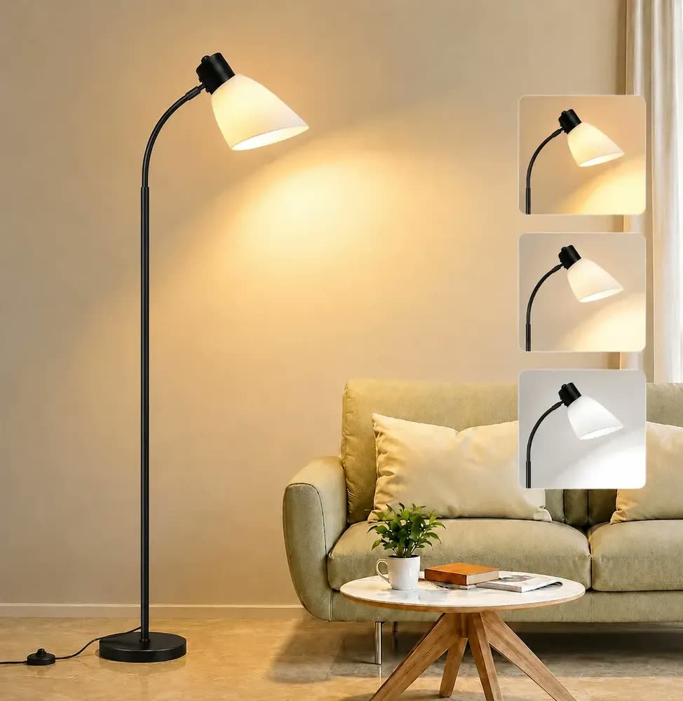 foto de Luminária de Chão Articulada Tieesa, 175 cm, para Leitura e Ambiente, Preta