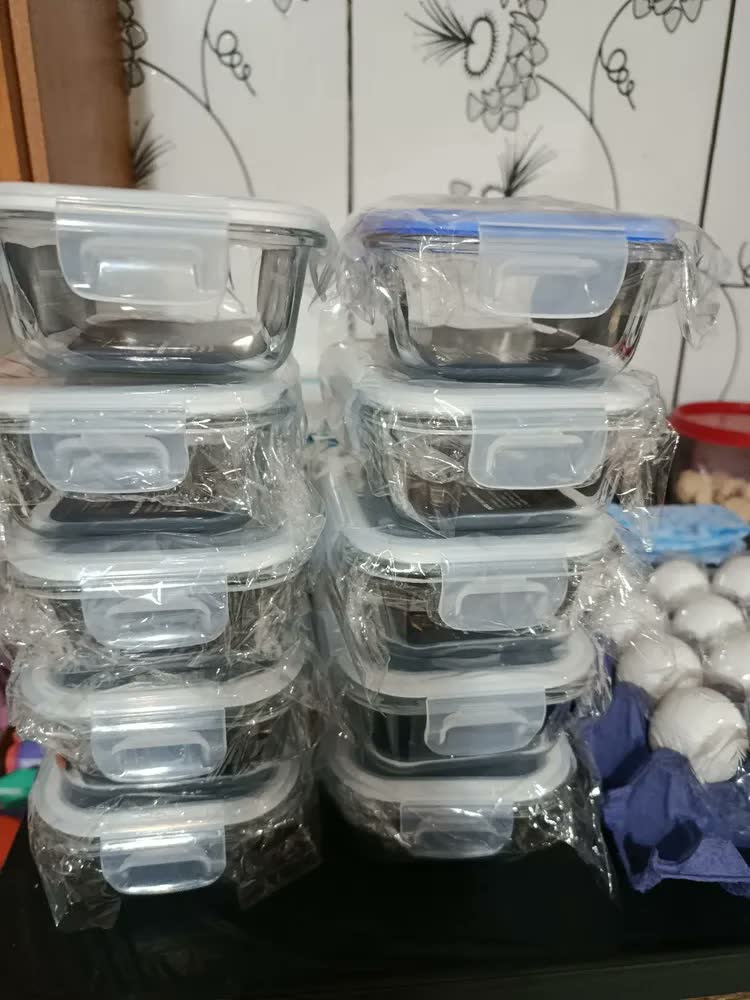 foto de Kit 10 Potes Herméticos De Vidro 400ml 4 Travas Com Válvula De Respiro Marmita Forno Micro-ondas
