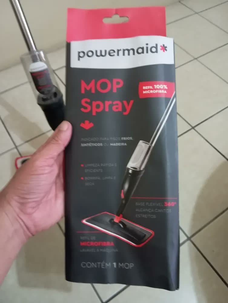 foto de Mop Spray Powermaid Com recipiente spray Pano Microfibra Preto