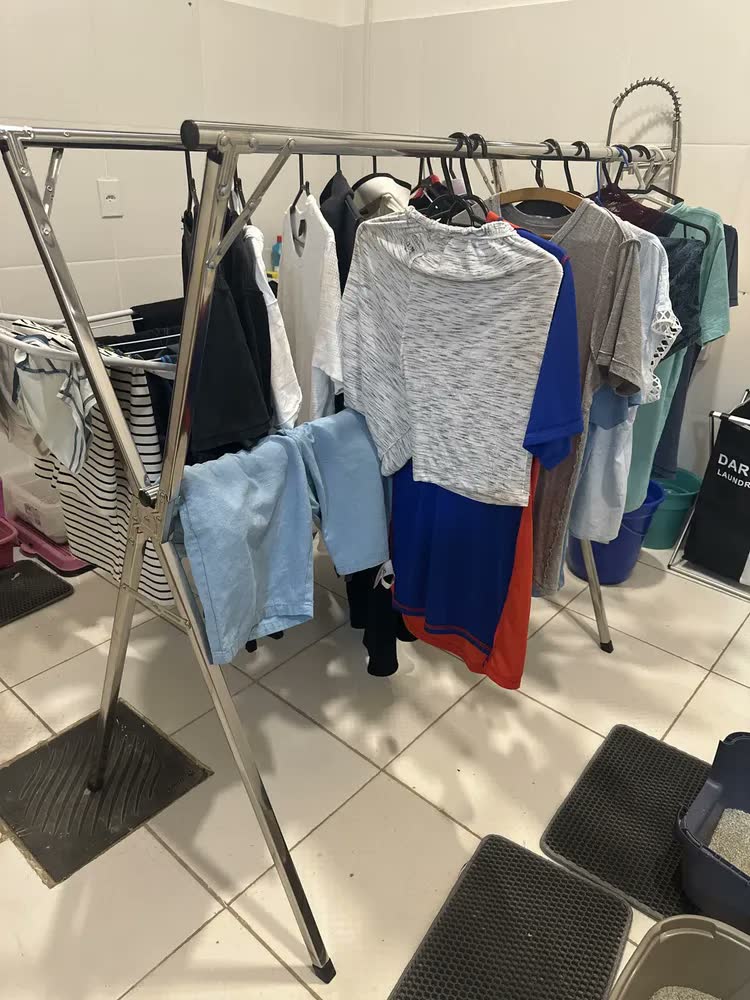 foto de Varal De Chão Roupas Dobrável Grande Aço Inoxidável 60kg