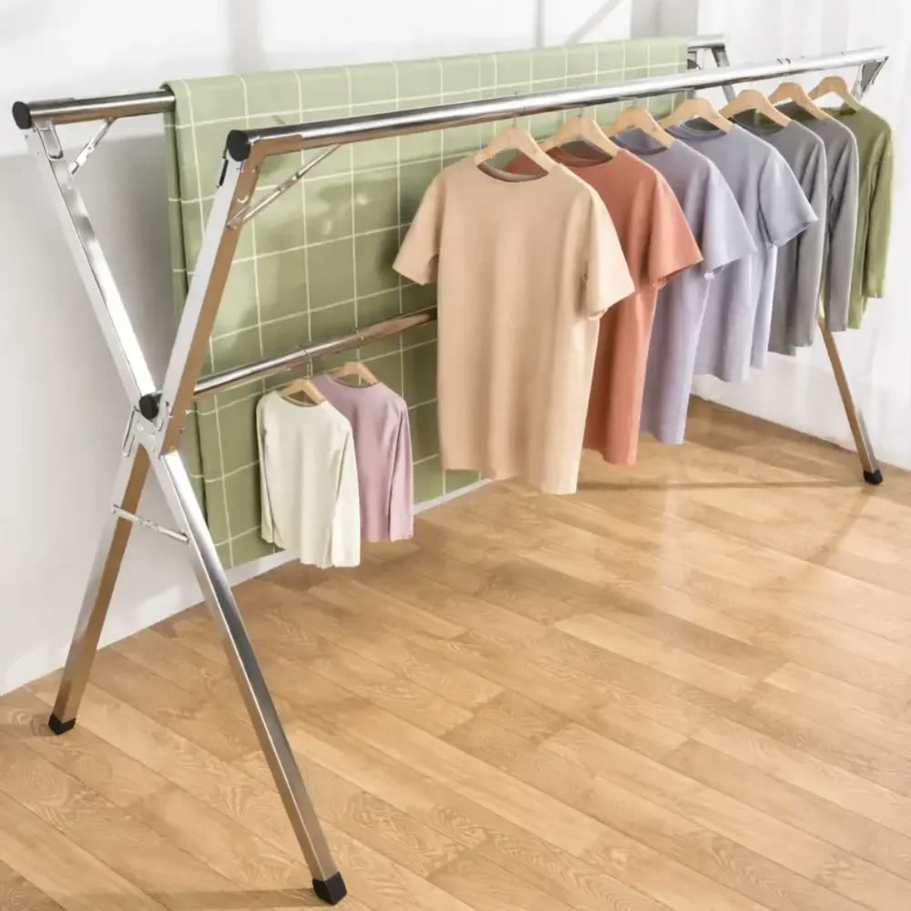 Varal De Chão Roupas Dobrável Grande Aço Inoxidável 60kg