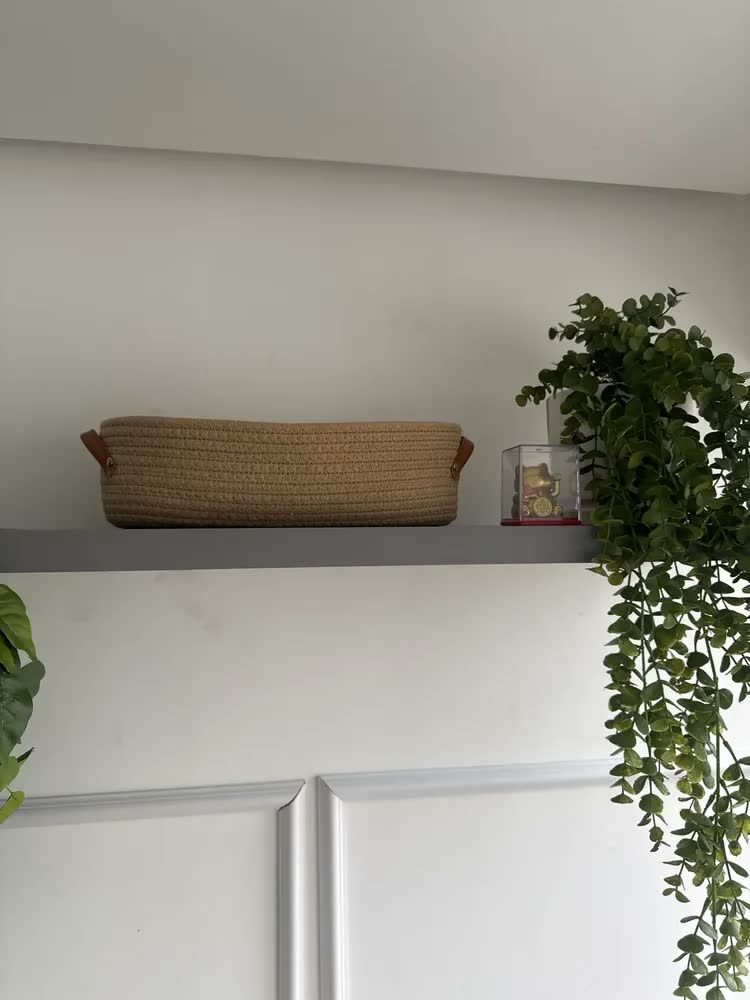 foto de Cesto Organizador De Banheiro Corda Algodão Alça Couro Kilate Store