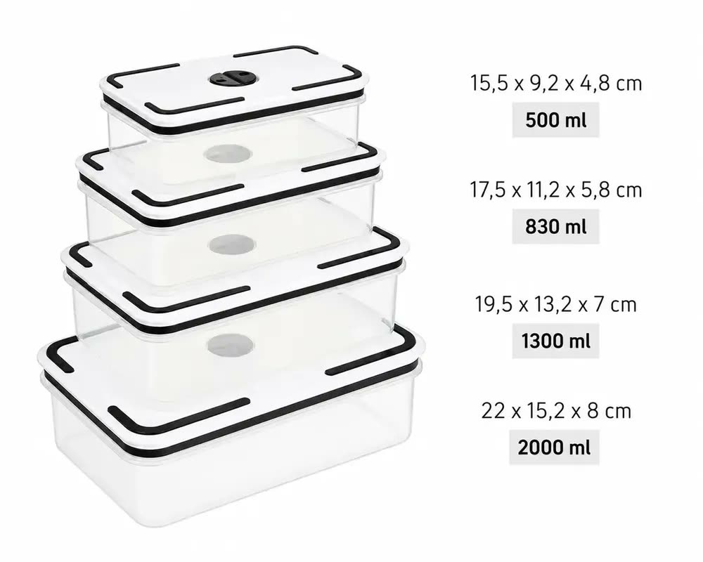 foto de Kit 4 Potes Herméticos Retangular Marmita Total 4630ml Organizador De Geladeira Plástico Fitness Microondas Freezer M&k Home Store