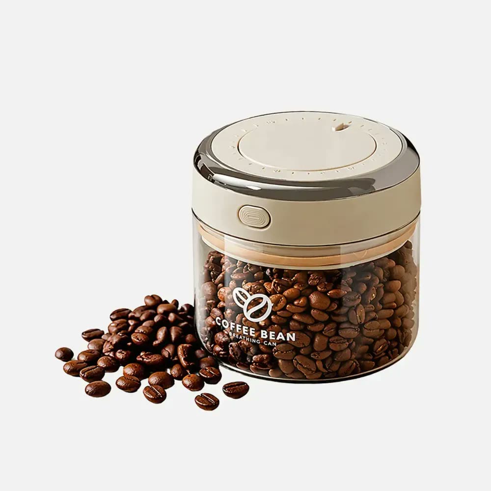 foto de Pote Hermético Com Tampa E Data Vácuo Café Condimentos 500ml Oenon Bege