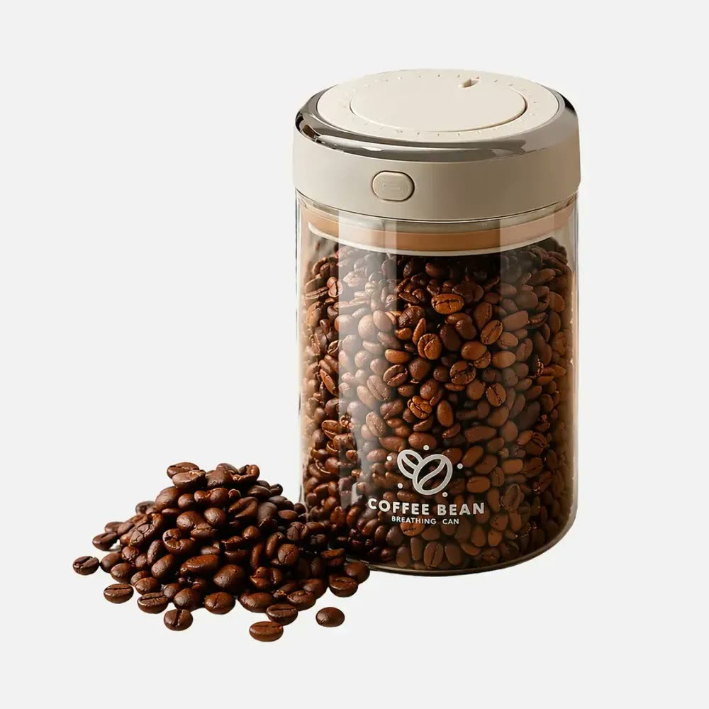 Pote Hermético Com Tampa E Data Vácuo Café Condimento 1100ml Oenon Bege