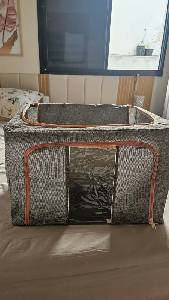 foto de Caixa Organizadora Dobrável Oenon para Roupas e Edredons com Alças e Visor – Bege