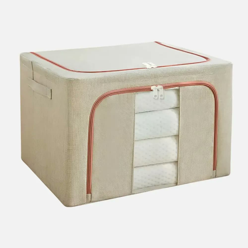 foto de Caixa Organizadora Dobrável Oenon para Roupas e Edredons com Alças e Visor – Bege