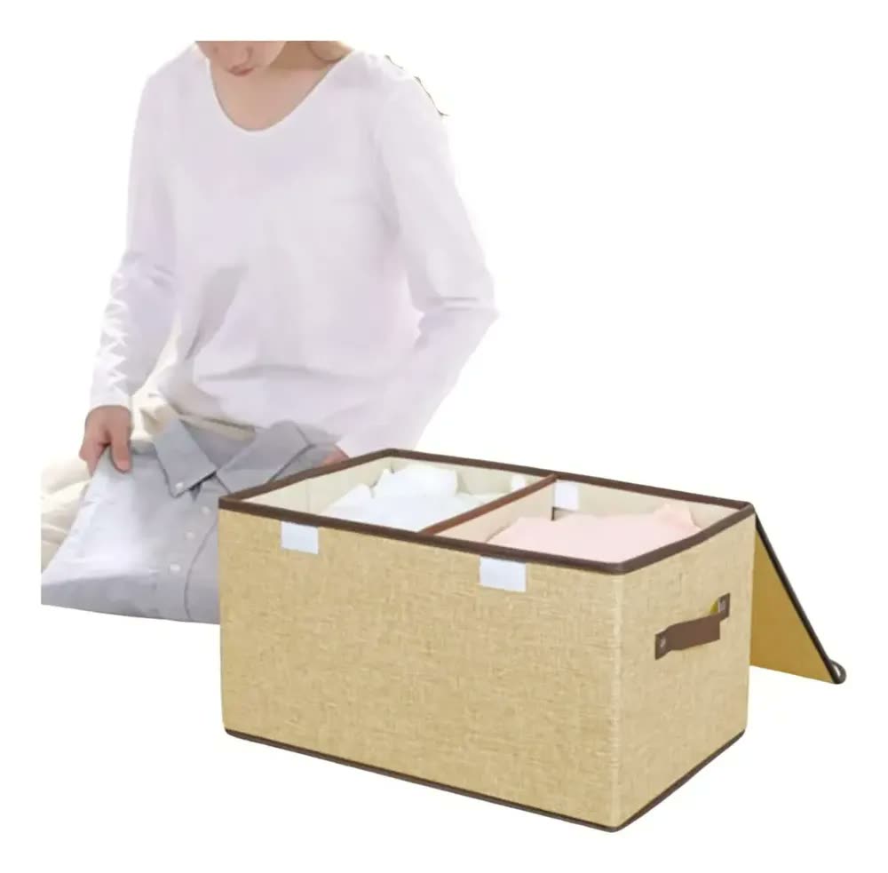 Caixa Organizadora Dobrável Rígida Grande Com Tampa E Alça Off White Bege / Caixa Resistente Lisa