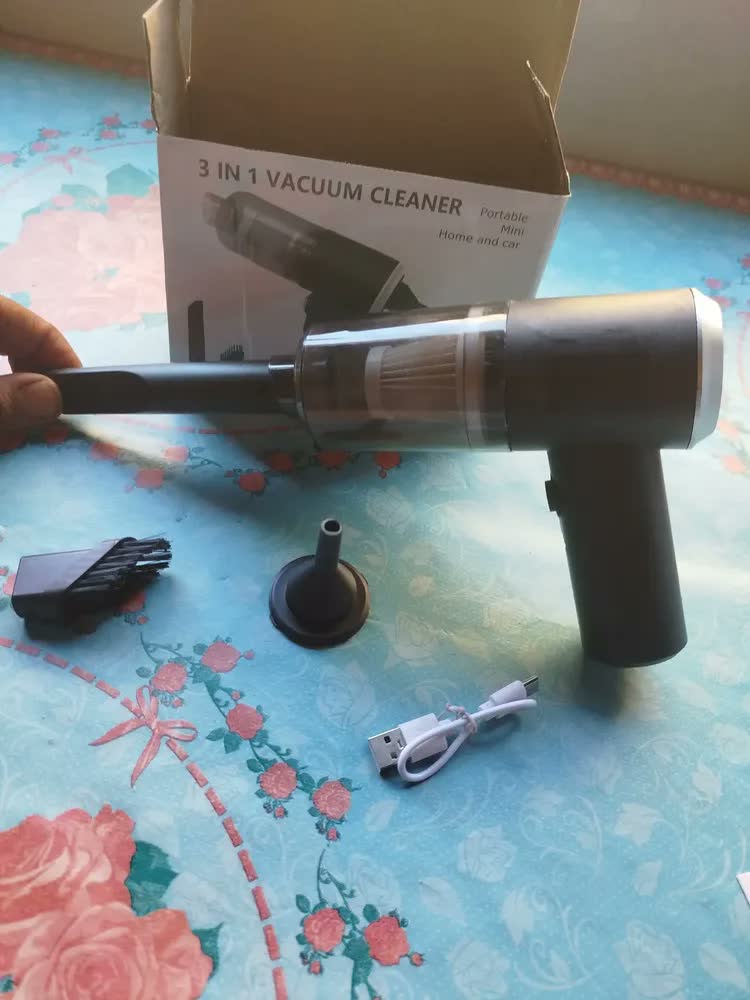 foto de Mini Aspirador De Pó Portátil Recarregável Soprador Usb Automotivo 3em1 Sem Fio Premium Vácuo Limpeza Carro Multifuncional Casa Dr Hank