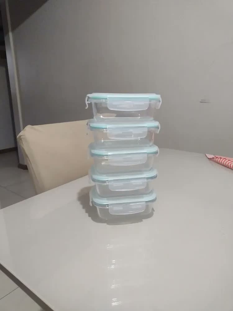 foto de Pote Vidro Hermético Retangular Tampa 450ml Kit 5