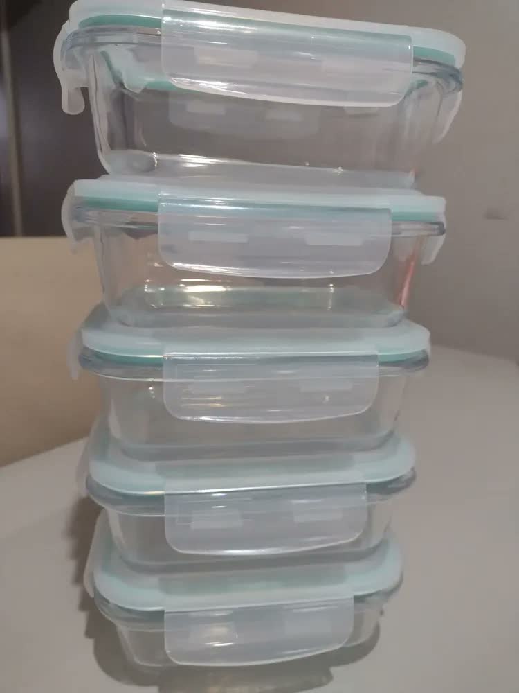 foto de Pote Vidro Hermético Retangular Tampa 450ml Kit 5
