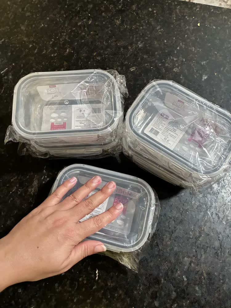 foto de Pote Vidro Hermético Retangular Tampa 450ml Kit 5