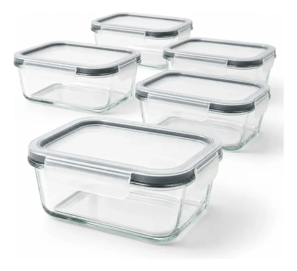 Pote Vidro Hermético Retangular Tampa 450ml Kit 5