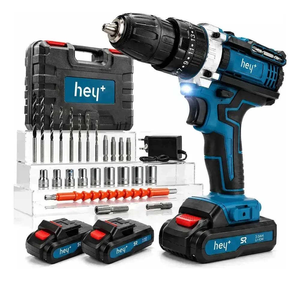 Parafusadeira Furadeira Martelete Heyplus 21v Bateria 3000ma Cor Azul-marinho