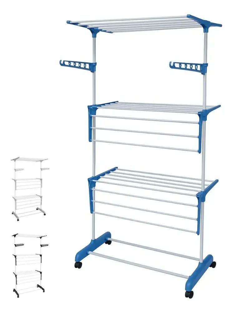 Varal De Chão Grande Com Abas Apartamento Roupa Vertical Cor Azul