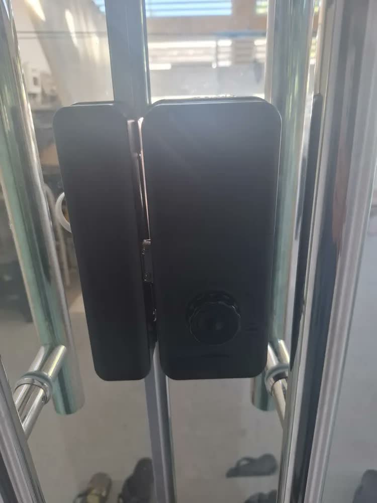 foto de Fechadura Digital Porta Vidro Face Id Wifi Tuya Universal Preto