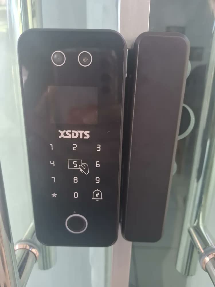 foto de Fechadura Digital Porta Vidro Face Id Wifi Tuya Universal Preto