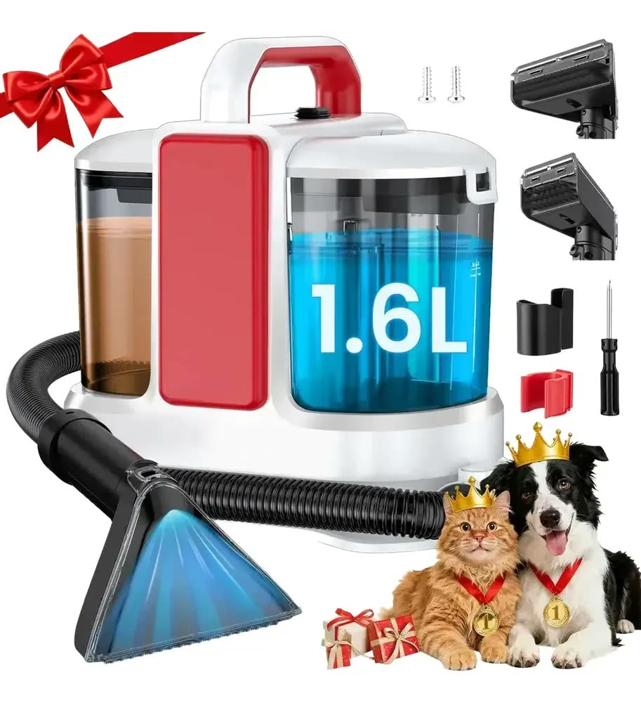 Extratora Higienizadora Portátil 3 em 1 1000W 18kPa Aspirador de Pó e Água Profissional Pulveriza Esfrega Extrai Limpeza Profunda de Sofá Tapete Estofados Colchão Remoção de Pelos Autolimpeza Tanques