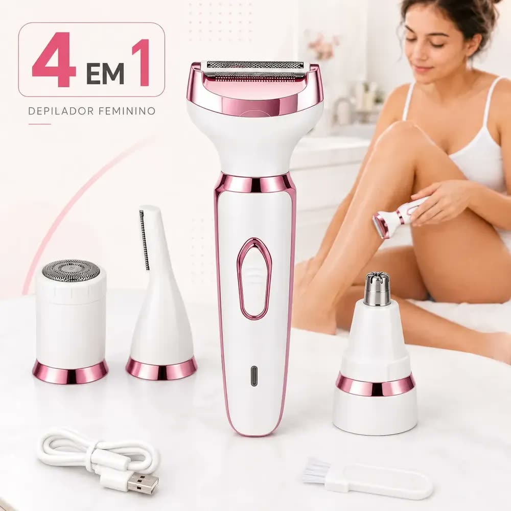 foto de Depilador Feminino Elétrico 4 em 1 Sem Dor Facial Removedor Aparador De Pelos Recarregável Elétrico Depilação Caneta Sobrancelha