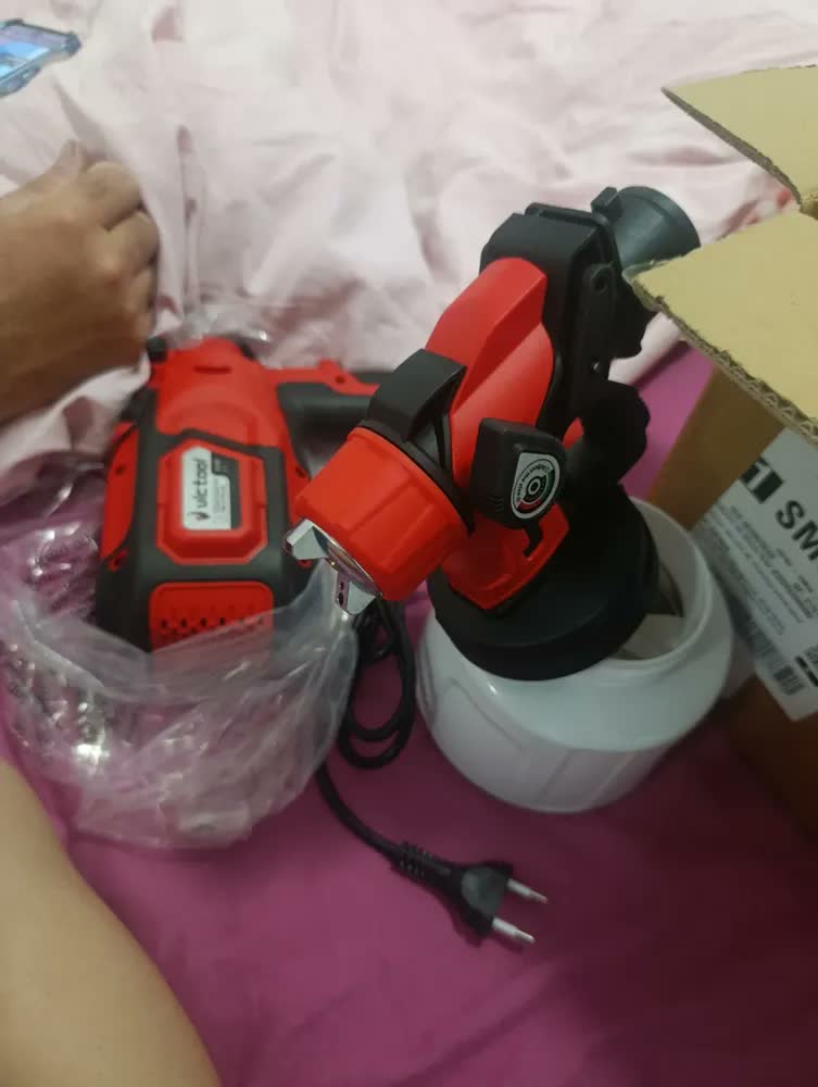 foto de Victool Pistola De Pintura Pulverizadora Elétrica 1kw 1400ml 3 Bicos Com Vermelho 127v 1000w