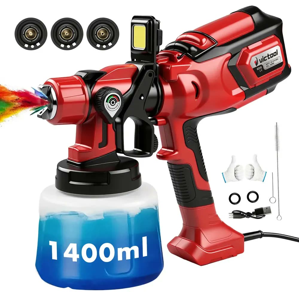 Victool Pistola De Pintura Pulverizadora Elétrica 1kw 1400ml 3 Bicos Com Vermelho 127v 1000w