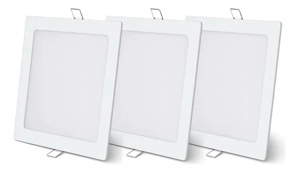 Kit 3 Painel Led Plafon Aluminio Super Slim Embutir 18w 3000k Branco Quente 22x22 Quadrado Espessura Fina Branco Cod: Alut190070-3 Alut By Avant