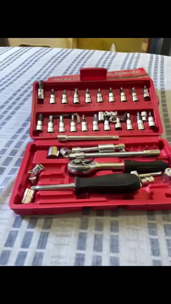 foto de Kit Jogo Chaves Fenda Philips Catraca Soquete Allen Canhão 46 Peças Com Maleta Portátil Completa Mecânico Oficina Manutenção Casa Carro Profissional Resistente Uso Doméstico Compacto Original Hexon