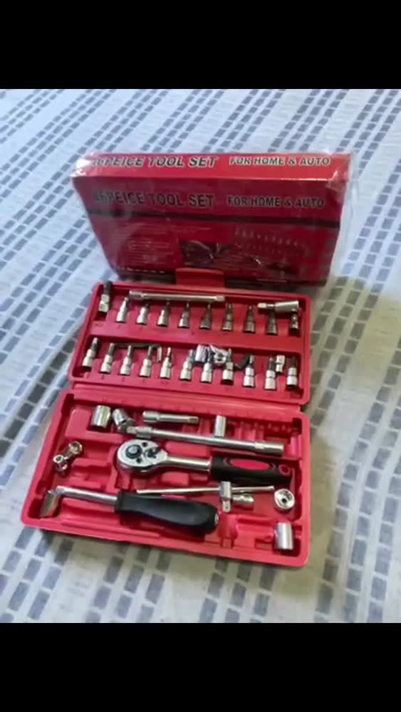 foto de Kit Jogo Chaves Fenda Philips Catraca Soquete Allen Canhão 46 Peças Com Maleta Portátil Completa Mecânico Oficina Manutenção Casa Carro Profissional Resistente Uso Doméstico Compacto Original Hexon