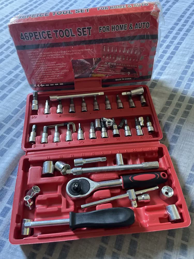 foto de Kit Jogo Chaves Fenda Philips Catraca Soquete Allen Canhão 46 Peças Com Maleta Portátil Completa Mecânico Oficina Manutenção Casa Carro Profissional Resistente Uso Doméstico Compacto Original Hexon