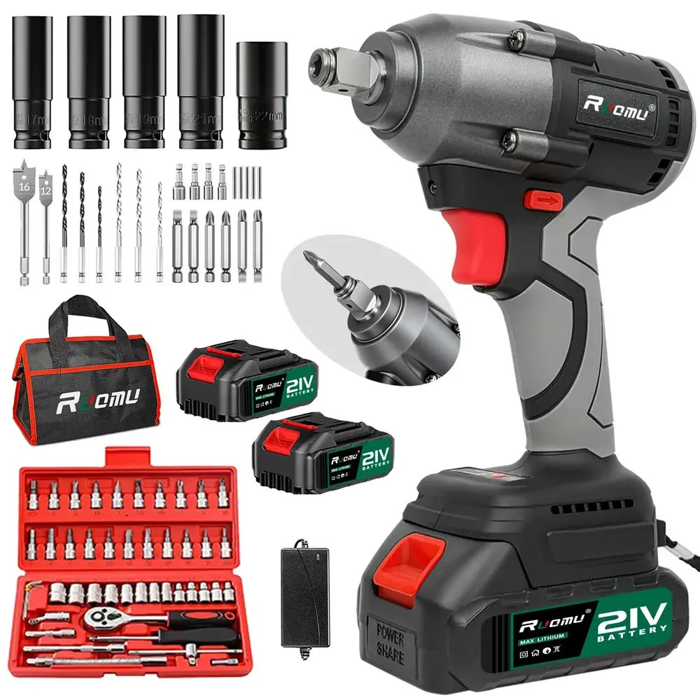 Chave De Impacto A Bateria Profissional Recarregável 21v 2.0ah Brushless Parafusadeira Furadeira Alta Potência Sem Escova 2 Baterias