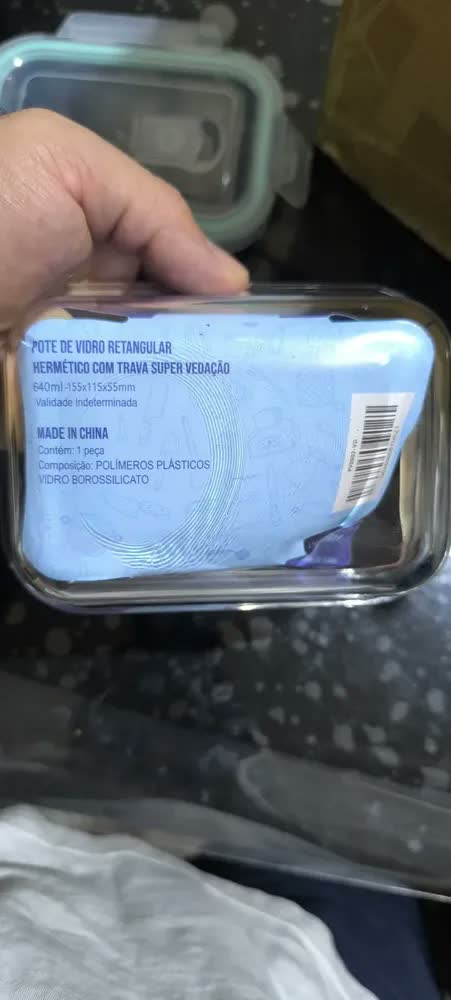 foto de Kit 10 Pote Marmita Vidro Hermético 370ml Retangular 4 Trava Preto