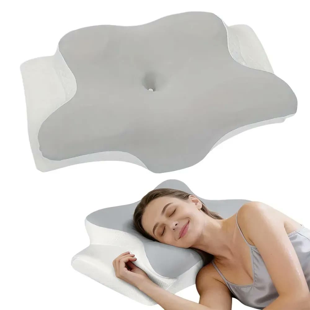 foto de Travesseiro Cervical Ajustável Ortopédico De Espuma De Memór Cinza Conforto Premium Suave E Inteligente