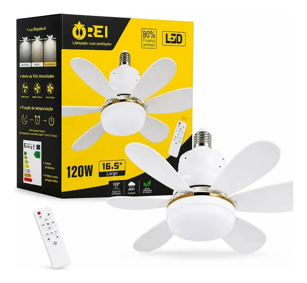 Ventilador De Teto Silencioso 120w Led Luz Ajustável 42 Cm Branco Plástico 6