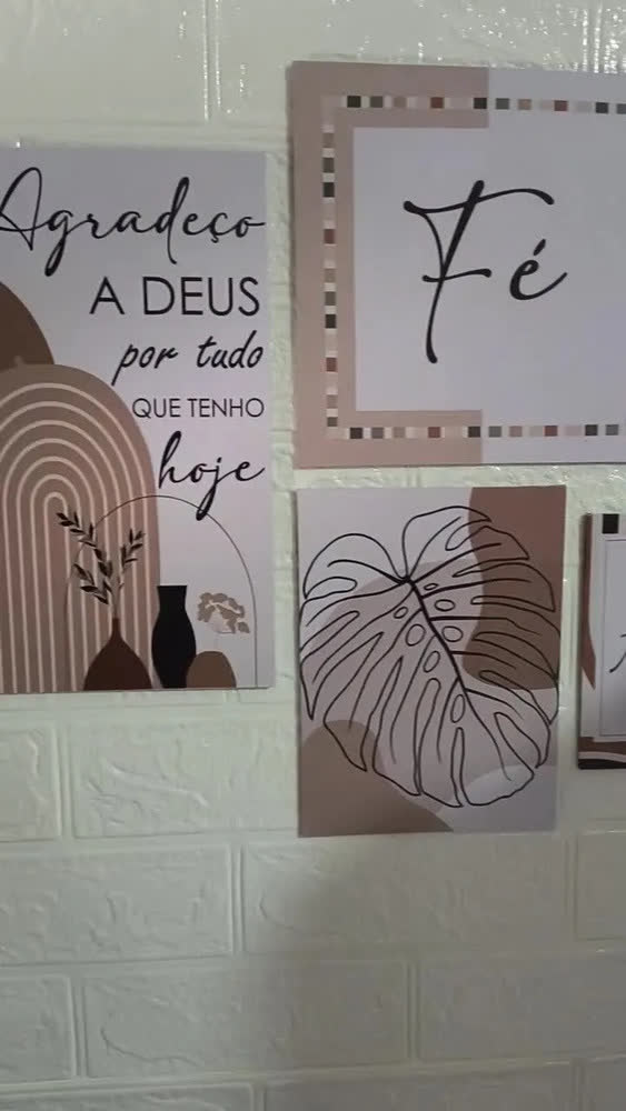foto de Kit 5 Quadros Decorativos Mdf Frases Amor Fé Gratidão Sala Tons Terrosos (bege, Marrom)
