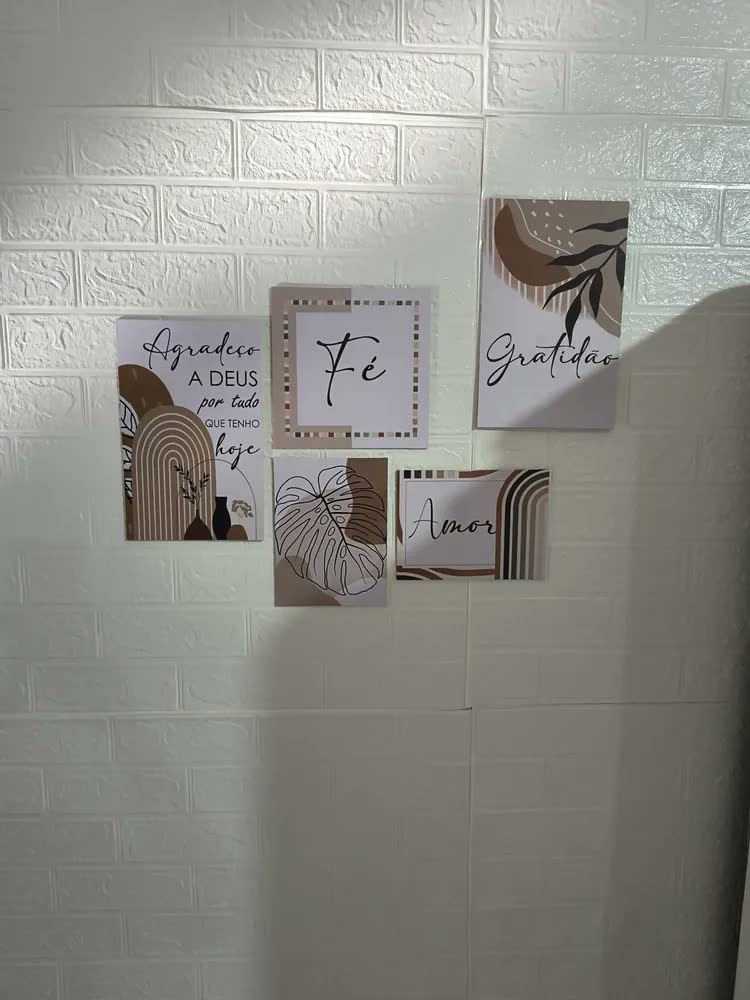 foto de Kit 5 Quadros Decorativos Mdf Frases Amor Fé Gratidão Sala Tons Terrosos (bege, Marrom)