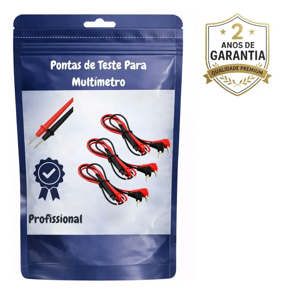 Kit 3 Cabo Ponta Prova Ponteira Teste Multímetro 90 Graus Negativo / Posito Marca Tsaleach Active