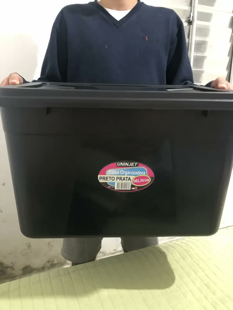 foto de Kit 2 Caixas Organizadoras Multiuso Plástica 56 Litros Preto Lisa