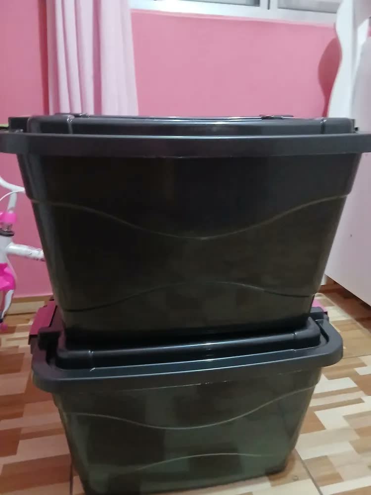 foto de Kit 2 Caixas Organizadoras Multiuso Plástica 56 Litros Preto Lisa